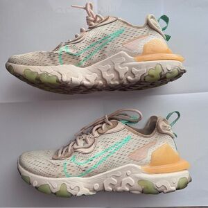 Beige and Green Nike Athletic Shoes